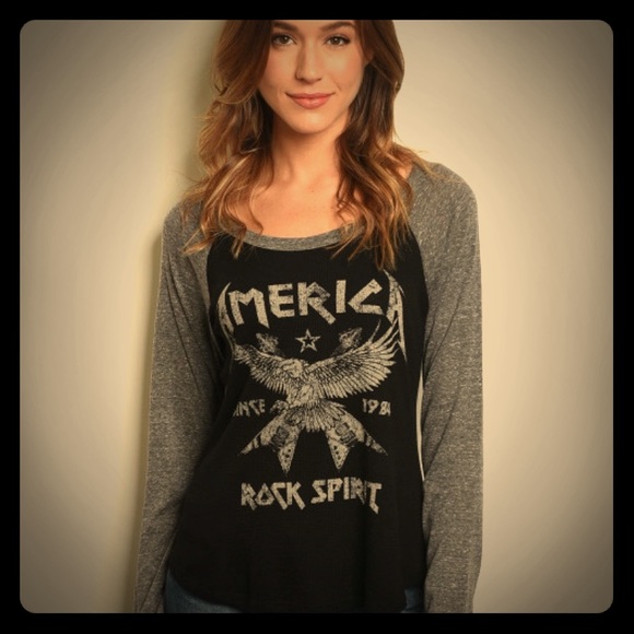 Tops - ⭐️AMERICA ROCK SPIRIT BLACK & GRAY BASEBALL TOP